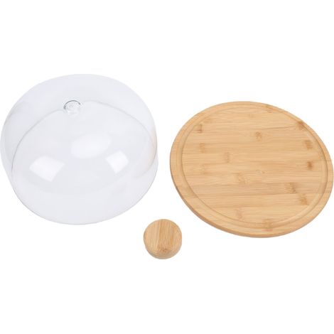 Support à gâteau en bois de 11 pouces avec couvercle en dôme en verre, plateau de service rond recouvert pour tartes aux fruits, desserts au fromage, apéritifs transparents (1/5)