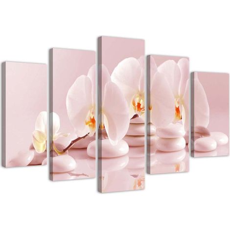 Stampa su tela 5 parti, Orchidea su pietre - 200x100 (1/4)