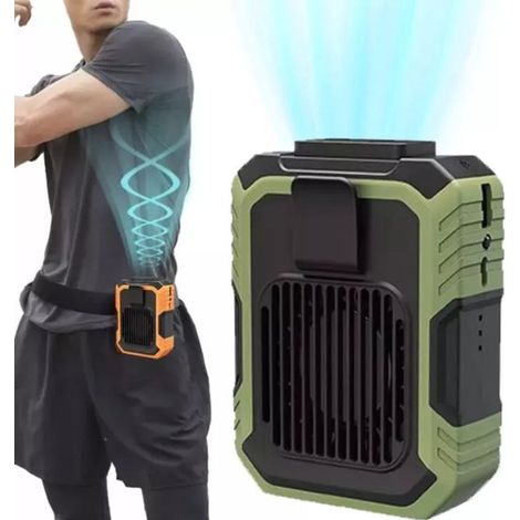 Ventilador portátil - Verde - Ventilador de cintura - 3 velocidades ajustables - Recargable por USB - Diseño de ventilación externa tipo turbina (1/5)