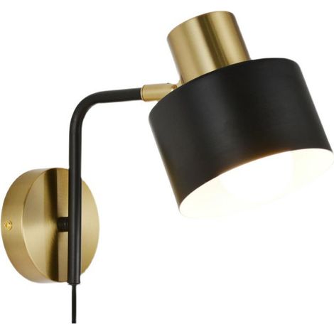 Applique Murale avec Prise, E27 Applique Chambre avec interrupteur, Câble de 1,4 M, Rotatifs 360° Lampe de Chevet Murale en Métal (1/5)