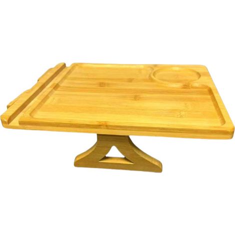 Natural bamboo and wood color beanbag chair armrest tray, portable and foldable, square bamboo sofa with support, 28x23.5cm - as pictured