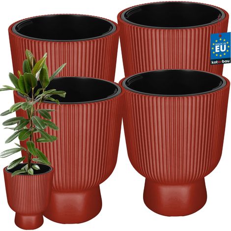 KOTARBAU® Lot de 4 Pot de Fleur - Pot Plastique Plante Ø 39 cm - avec Bac Intérieur -  Pot de Jardin - Pot de Fleur Exterieur -  H : 49 cm - PVC - Cuivré - Nervuré (1/4)