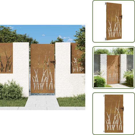 Gartentor 85x200 cm Cortenstahl Gras-Design - Cortenstahl Tor - Gartentor - Metalltor - Zaun - Gartenzaun (1/5)