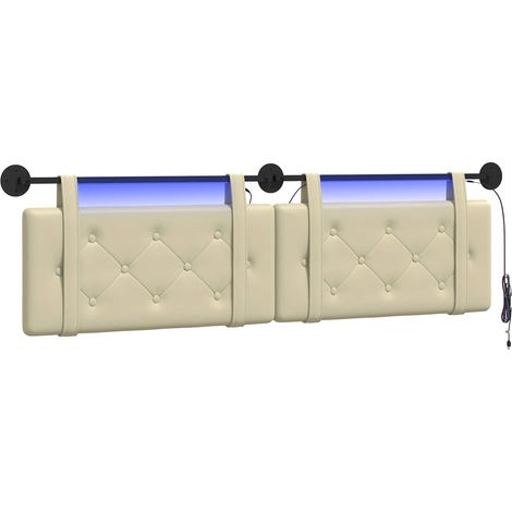 Hanging Headboard with LED Light Cream Faux Leather vidaXL