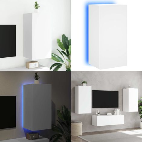 Meuble TV mural avec lumières LED blanc 40,5x35x80 cm - Meuble Tv Mural - Armoire Tv - Étagère Murale - Éclairage Led Rgb - Rangement Mural - Home & Living (1/5)