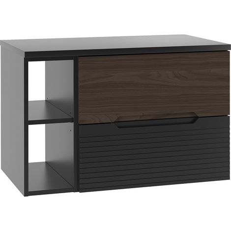 Waschtischunterschrank 80cm Sylla mit 2 Schubladen, Schwarz und Holzoptik