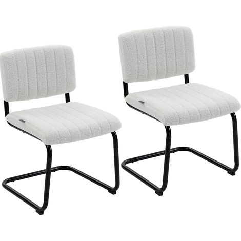 Sedie da pranzo moderne, set da 2, schienale alto, effetto teddy, color crema (1/5)