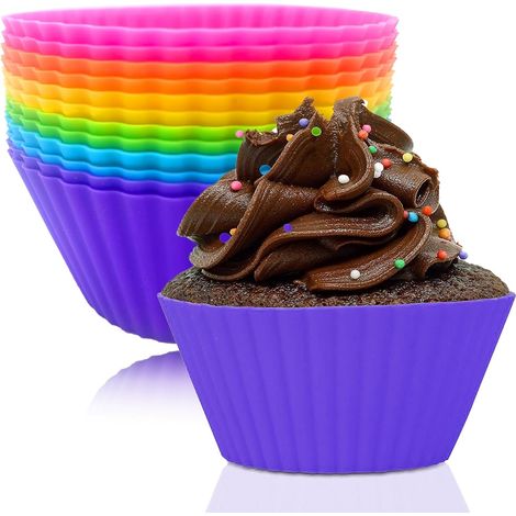 12 Pièces Moule à Muffins en Silicone, Moules à Muffins Réutilisables en Silicone Standard, Moules à Cupcakes à Revêtement Antiadhésif, Moules à Muffins pour Gâteaux, Crème et Pudding, Multicolore,Par (1/5)