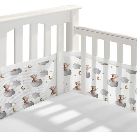 2-Piece Baby Cot Bumper Set, 4-Sided Breathable Cot Bumper with 3D Mesh Lining, Anti-Airflow, Edge Protection, Adjustable, Removable - 340cm x 30cm + 160cm x 30cm (Bear) (1/4)