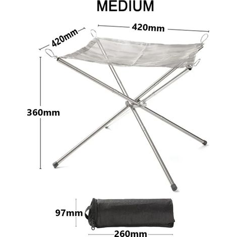 Démontage du support de feu de camp pliable en acier inoxydable pour feu de jardin ou barbecue, idéal pour le camping et les activités de plein air. (1/5)