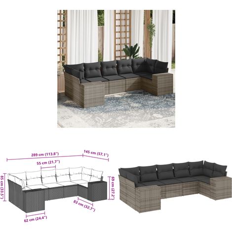 7-tlg. Garten-Sofagarnitur mit Kissen Grau Poly Rattan - Gartensorte - Gartenmöbelset - Lounge Möbel - Outdoor Möbel - Rattan Gartenmöbel - Home & Living (1/3)