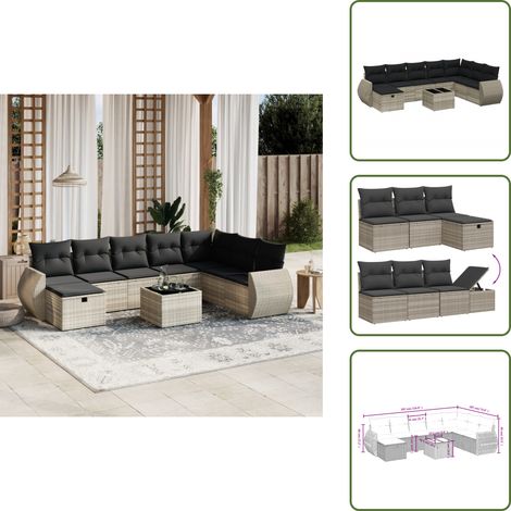 vidaXL Salon de jardin 9 pcs avec coussins gris clair résine tressée (1/5)