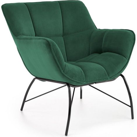 Fauteuil contemporain en velours vert avec pieds design en métal noir BRIAC (1/5)