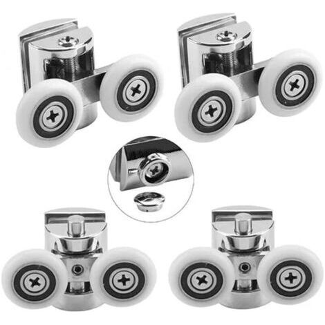 Lot de 4 Roulettes Doubles - pour Porte de Douche Coulissante, À 2 Roues de 23 mm de Diamètre en Alliage de Zinc Salle de Bain.. (1/5)