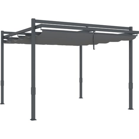 Pergola aluminium 3,5x3 m – Toit coulissant et ajustable – Résistant à l'hiver – Protection solaire – Gris élégant