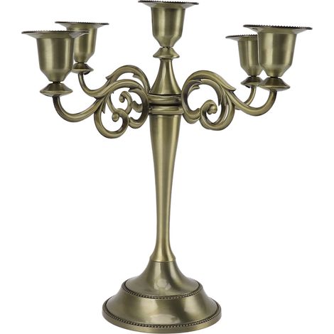 Bougeoir à 5 bras en fer rétro décoratif, centre de table pour la maison ou l'église, couleur cyan (1/5)