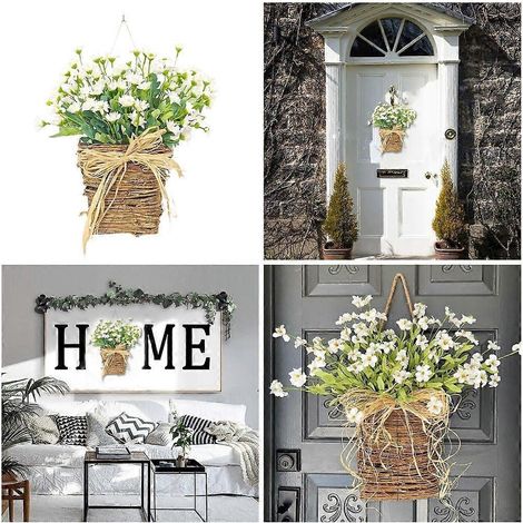 Panier de fleurs artificielles en branches naturelles, résistant, pour décoration murale printemps-été (1/4)