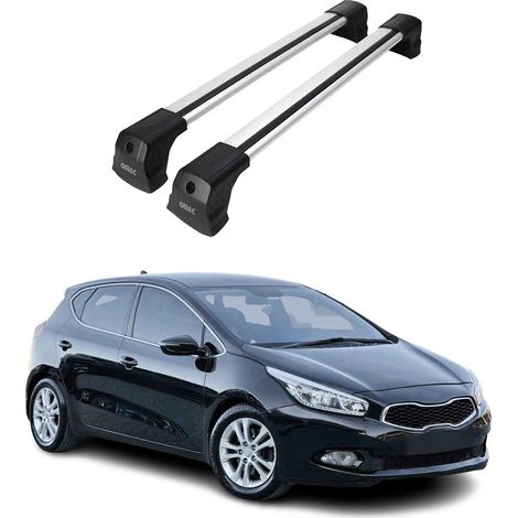 OMAC Dachträger Querträger kompatibel mit Kia Ceed II Schrägheck 2012-2018 5Tür – 2 Stangen – Abschließbar – Aluminium Silber (1/5)