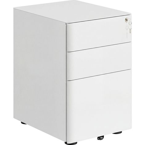 GagaCaisson de bureau rangement bureau sur roulettes 3 tiroirs coulissants verrouillables trieur à dossiers dim. 39L x 48I x 59H cm acier blanc (1/5)