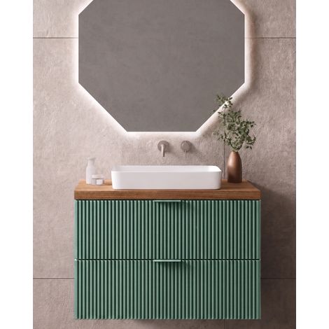 Mobile bagno 80x46 salvia Teramo con lavabo da appoggio in ceramica (1/4)