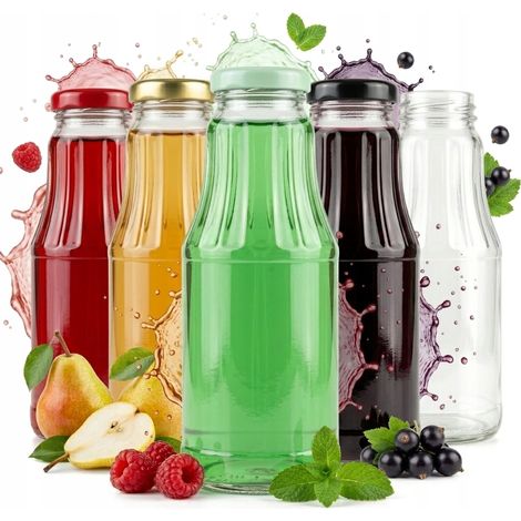 5 bouteilles de jus de fruits de 300 ml + BOUCHONS EN VERRE POUR SIROP DE JUS (1/5)