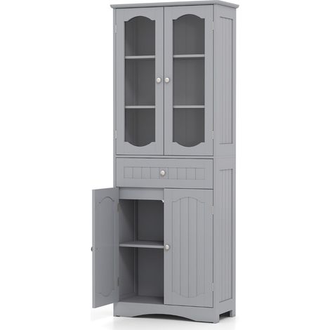 Mobile contenitore alto 60 x 30 x 160 cm con pratico cassetto e 2 ripiani regolabili stile moderno MDF grigio 200010230