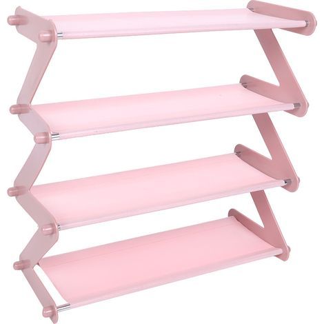 4 étagères ménagères en acier inoxydable porte-chaussures étagère support rangement (Rose clair) (1/5)