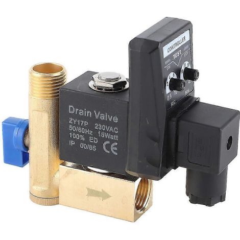 Vanne de purge électronique temporisée automatique G1/2 DN15 pour condensats de compresseur d'air (AC230V) (1/4)