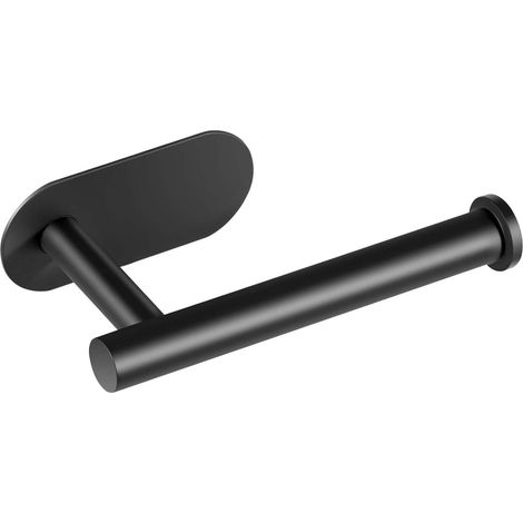 Lot porte-papier toilette noir mat, fixation murale adhésive renforcée sans perçage, acier inoxydable SUS304 antirouille, salle de bain/camping-car/WC, 1 pièce. (1/5)