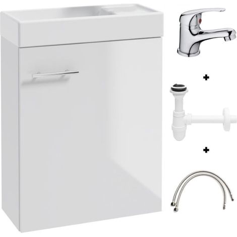 Badezimmerschrank mit Waschbecken 50x70cm mit Wasserhahn und Siphon, weiß, Small