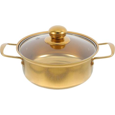 Marmite en acier inoxydable avec couvercle en verre, idéale pour les nouilles coréennes, les ramen et les nouilles coréennes. Compatible avec les plaques à induction. (1/3)