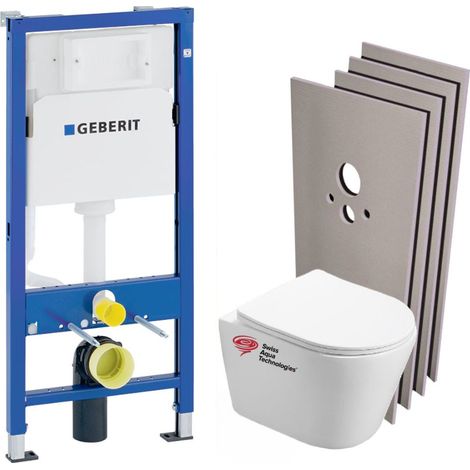 Pack WC Duofix UP100 Vorwandelement + SAT Infinitio spülrandlose WC + Verkleidungsset + Chromplatte (InfinitioGeb2-sabo-DE)