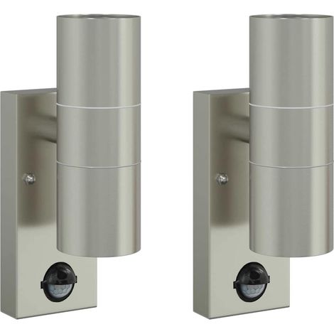 Lot de 2 appliques murales cylindriques design contemporain extérieur 7 x 10 x 22 cm en acier inoxydable argenté