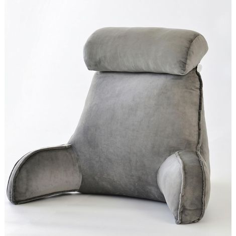 Coussin de lecture ergonomique pour lit et canapé avec traversin de nuque - Grand coussin de dossier avec mousse à mémoire de forme - Coussin de soutien dorsal avec poches - Coussin de (1/5)