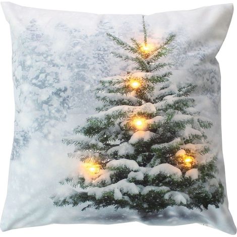 Coussin lumineux de Noël en velours motif sapin (1/3)
