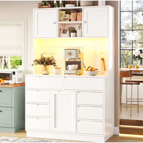 Mueble de cocina alto con LED, 8 cajones, 120 x 40 x 183,5 cm, blanco DESVIAE (1/5)