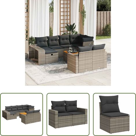 Gartenmöbel - 11-tlg. Garten-Sofagarnitur mit Kissen Grau Poly Rattan (1/5)