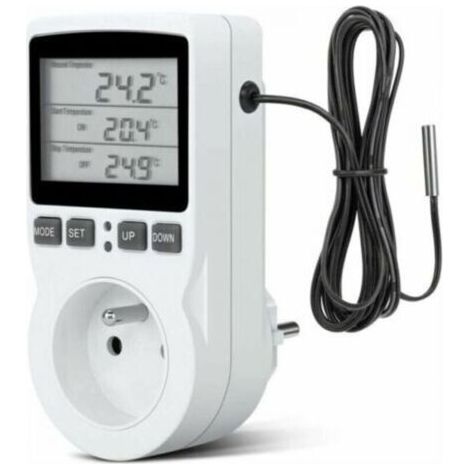 Prise programmable -Prise Thermostat, Prise Minuteur Digital, Prise Programmable Digitale avec Sonde, Minuterie Numérique Programmable, Prise Thermostat chauffage pour Serre, Aquarium