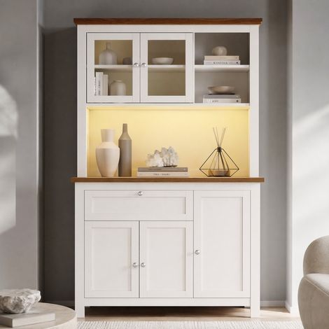 Mobile da cucina 104 x 40 x 180 cm con LED, ripiani regolabili, bianco HAVRYA (1/5)