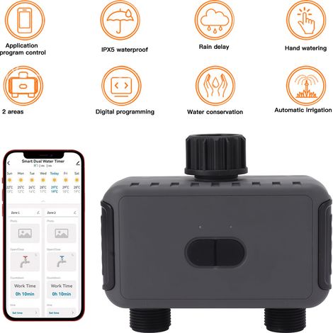 Intelligenter Wi-Fi/Bluetooth-Bewässerungscontroller mit zwei Ausgängen, zeitgesteuerter Bewässerung, automatisches Bewässerungsgerät für Gärten und Rasenflächen, Spannung 100-240 V (europäischer Stan (1/5)