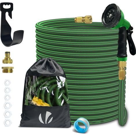 Tuyau d'arrosage extensible Vounot – 30 m – 10 jets – Raccords en laiton 1/2" et 3/4" – Sac de rangement inclus (1/5)