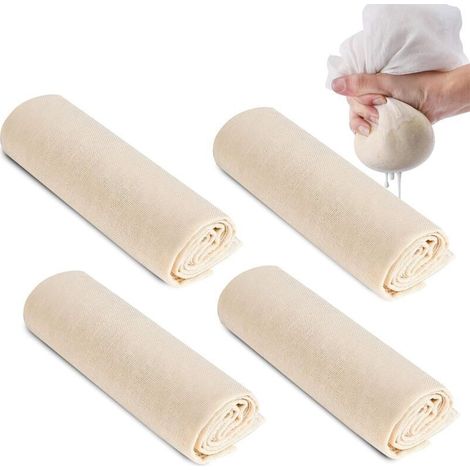 Toile à fromage 4 pièces en coton réutilisable – Tissu filtrant 60 x 60 cm – Bords renforcés pour filtration précise – Idéal pour jus et lait (1/5)