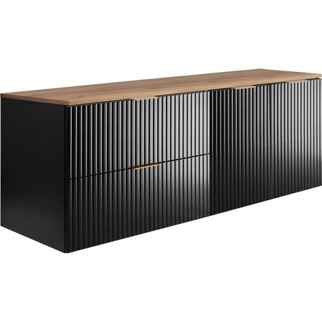 Set da bagno: mobile con cassetti e mobile con ante 57×46×160 cm, colore: nero / rovere Craft, maniglia dorata (1/5)