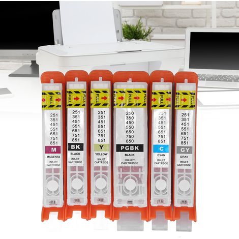 Cartouches d'encre rechargeables 6 couleurs avec puces permanentes, 750-751 (1/5)