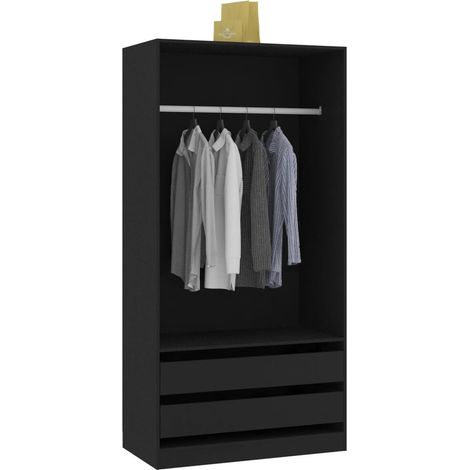 Armoire dressing 1 penderie 2 tiroirs 100cm - Collection Kodok-Noir (1/5)