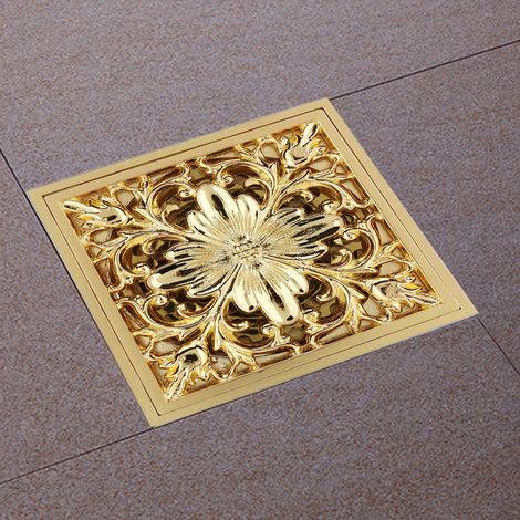 Bonde de sol carrée en laiton antique avec crépine - Accessoires de nettoyage et d'évacuation pour salle de bain (1/5)
