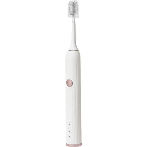 Brosse à dents électrique blanche imperméable, poils souples, nettoyage efficace, rechargeable USB, pour maison et voyage. (1/5)