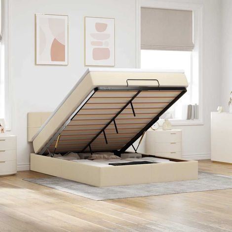vidaXL Cama otomana con colchón LED crema 140x190 cm tela (1/5)