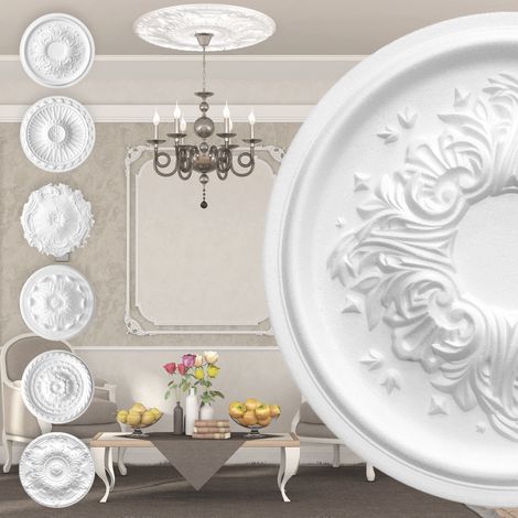 Rosette en polystyrène - décor intérieur, plafond & mur stucco EPS - blanc: R-12 - Ø 43cm