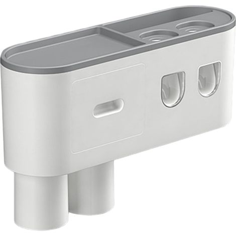 Porte-brosse à dents mural, distributeur automatique de dentifrice avec 2 tasses magnétiques, 6 emplacements pour brosses, plateau de rangement et tiroir pour l'organisation de la salle de bain, gris (1/5)